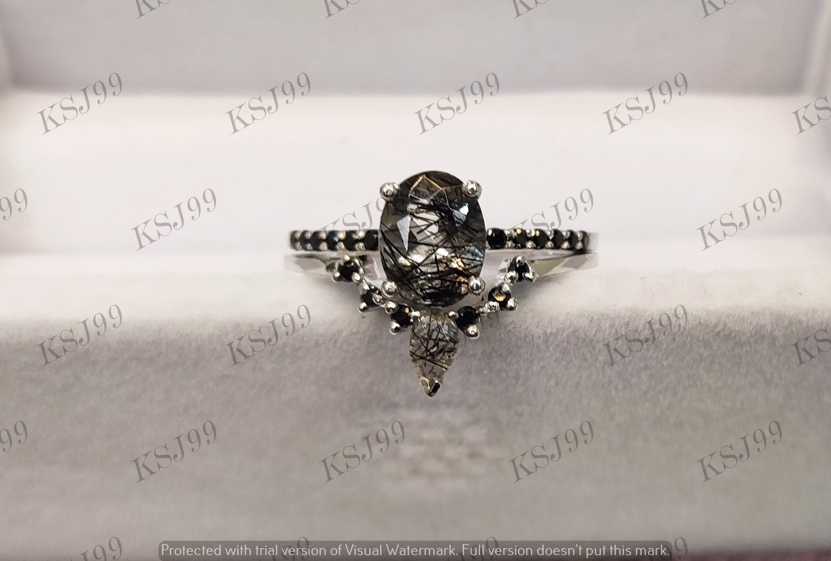 2.30Ct Salt & Pepper Oval Cut Diamond Engagement Wedding Ring Set in 935 Argentium Silver, Salt Ring, Unique Gifts