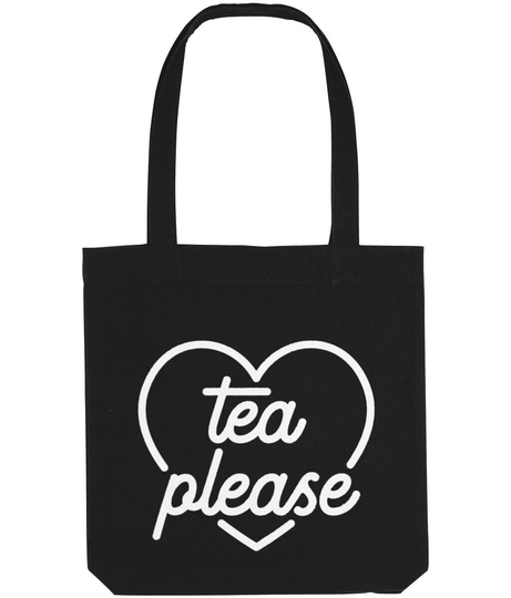 Tea Please Tote Bag, Black Cotton Shopping Uk, British Brand, Vegan