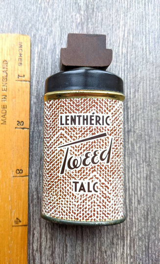 Vintage Lentheric Tweed Talc, 1950S Talcum Powder, Cosmetics, Prop Item, Miniature, Collectible Mini Tin Tweet Gift, Decor
