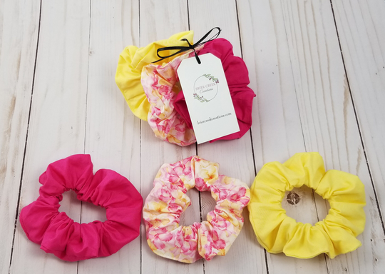 3-Pack Scrunchie Set | Hibiscus, Yellow, & Fuchsia Summer Scrunchies Gifts For Her
