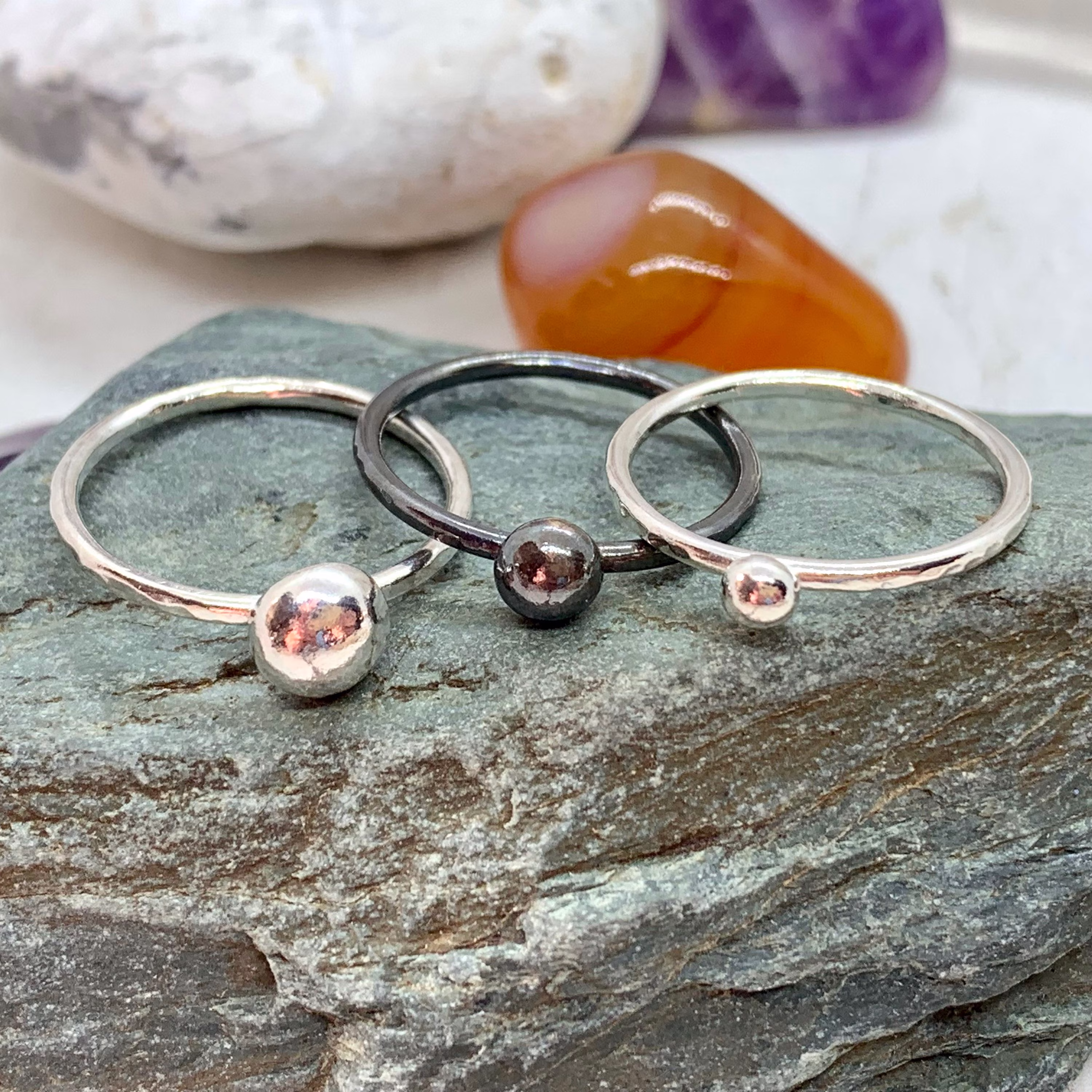 Organic Molten Silver Pebble Rings Stackable. Sterling Hammered Stacking Rings, Melted Sterling Nuggets. Minimalist Jewellery