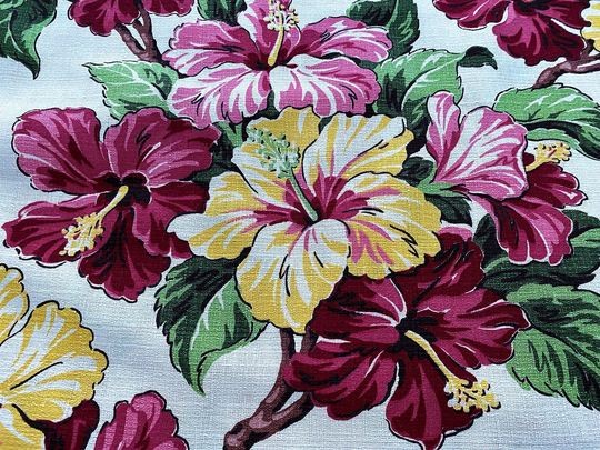 30's Floridian Miami Beach Hibiscus Barkcloth Vintage Fabric Tropical Yardage 8Yds Avail
