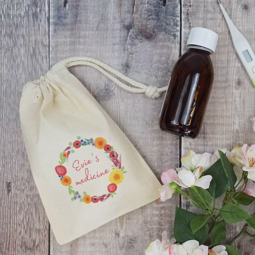 Personalised Medicine Bag - Kids Medication Pouch Flower Floral Wreath