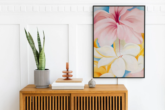 Georgia O'keeffe Print - Hibiscus With Plumeria Flower Pastel Modern Wall Art