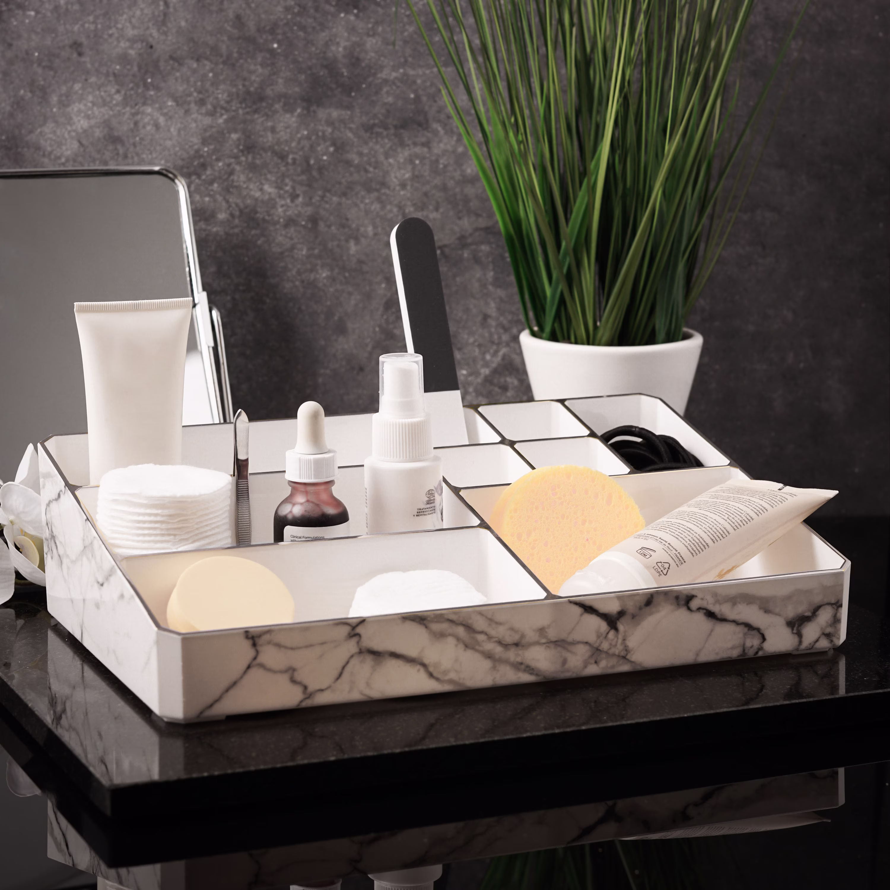 White & Marble Make Up Organiser, Cosmetic Storage Organizer, in Gold, Rose Gold Or Silver
