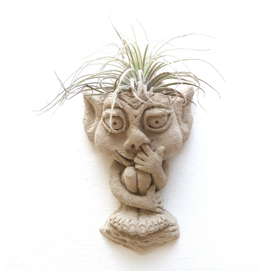 Pondering Gargoyle Air Plant Holder, Airplant Pot, Indoor Planter, Air Sculpture, Wall Hanging, Sculpture Decor, Handmade