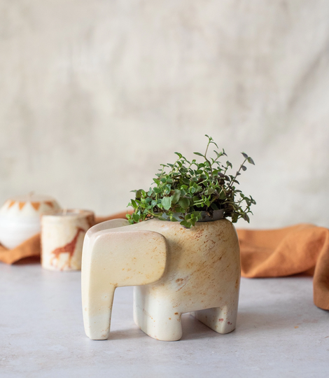 Elephant Tea Light Holder/Plant Pot | Ethical Soapstone Small Planter Made in Kenya