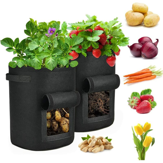 Benobbykids - Potato Grow Bags, 7 Gallon Large Potato Planters Vegetable Grow Bags Planter Non-woven Fabric Pots Container with Loop Window and Strap