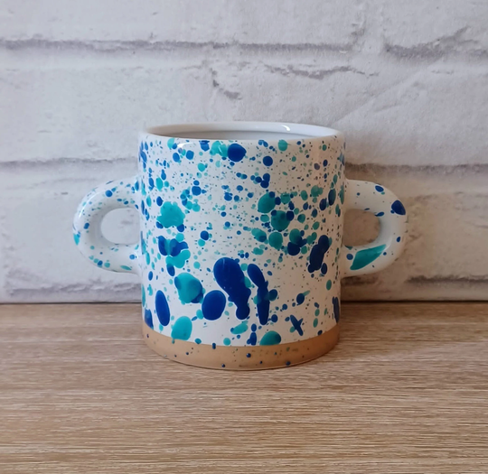 Blue Glazed 100% Stoneware Paint Splattered Effect Planter Flower Planters Holder Home Decoration Deco Gift Boho Present Housewarming