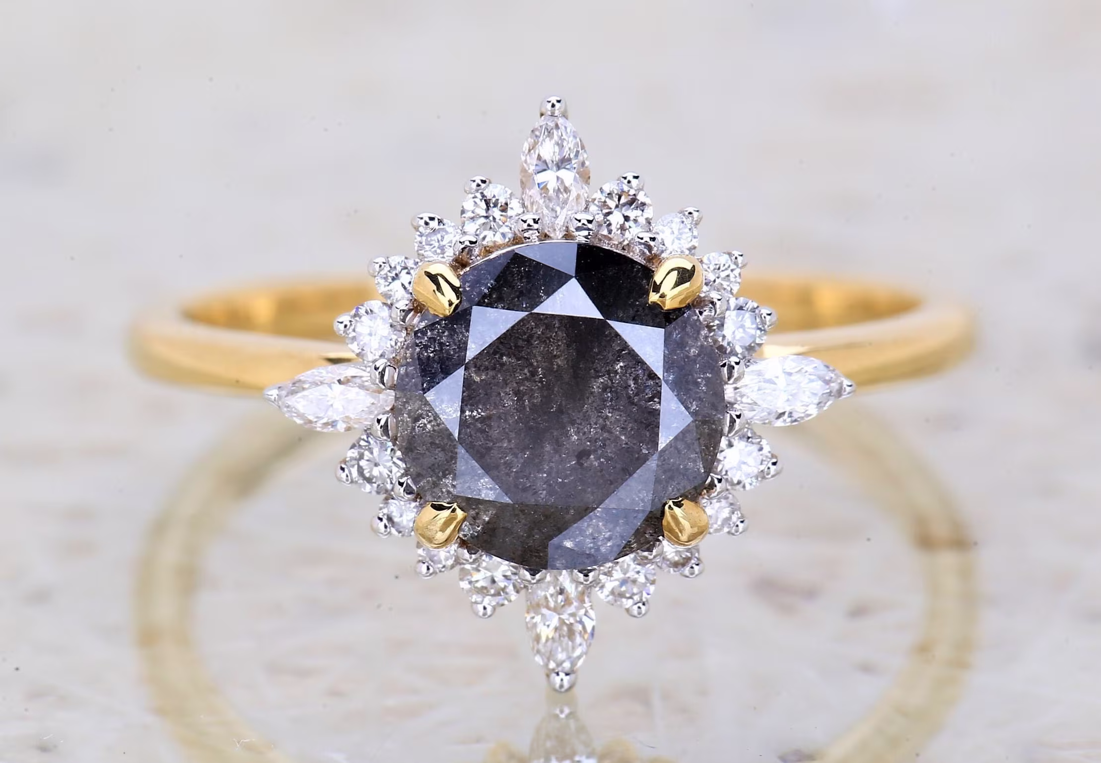 Salt & Pepper Diamond Engagement Ring Natural Gray Anniversary Round Gift For Her
