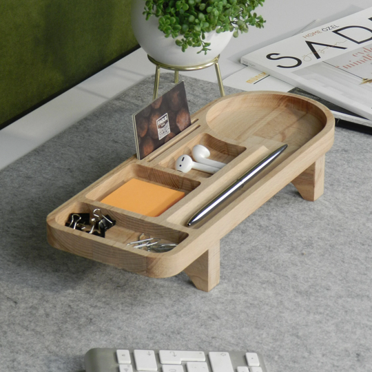 Wood Desk Organizer, Modern Table Accessories, Phone, Pencil, Business Card Holder, Design Wooden Storage
