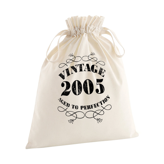 18Th Birthday Gift Bags - Large Medium Small Eco Friendly Gifts 100% Organic Cotton Drawstring Presents Bag For Him Her Vintage 2005
