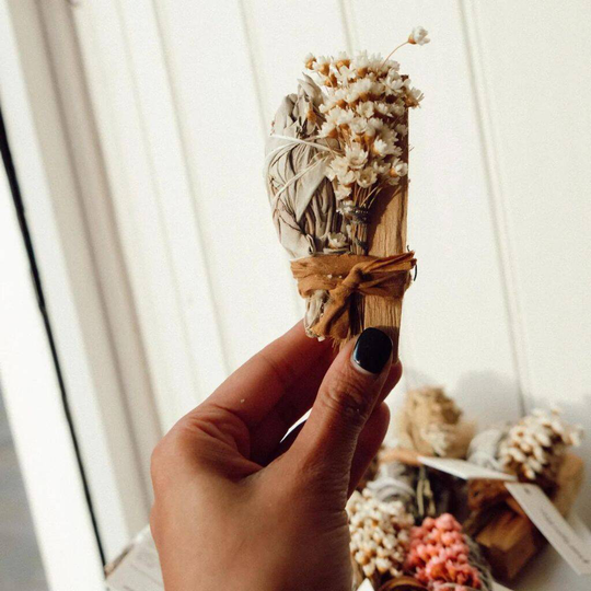 White Sage Bulb Palo Santo Dried Flowers Smudge Stick