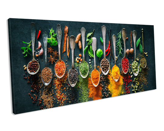 Herbs & Spices Food Kitchen Panoramic Canvas Art Picture Print