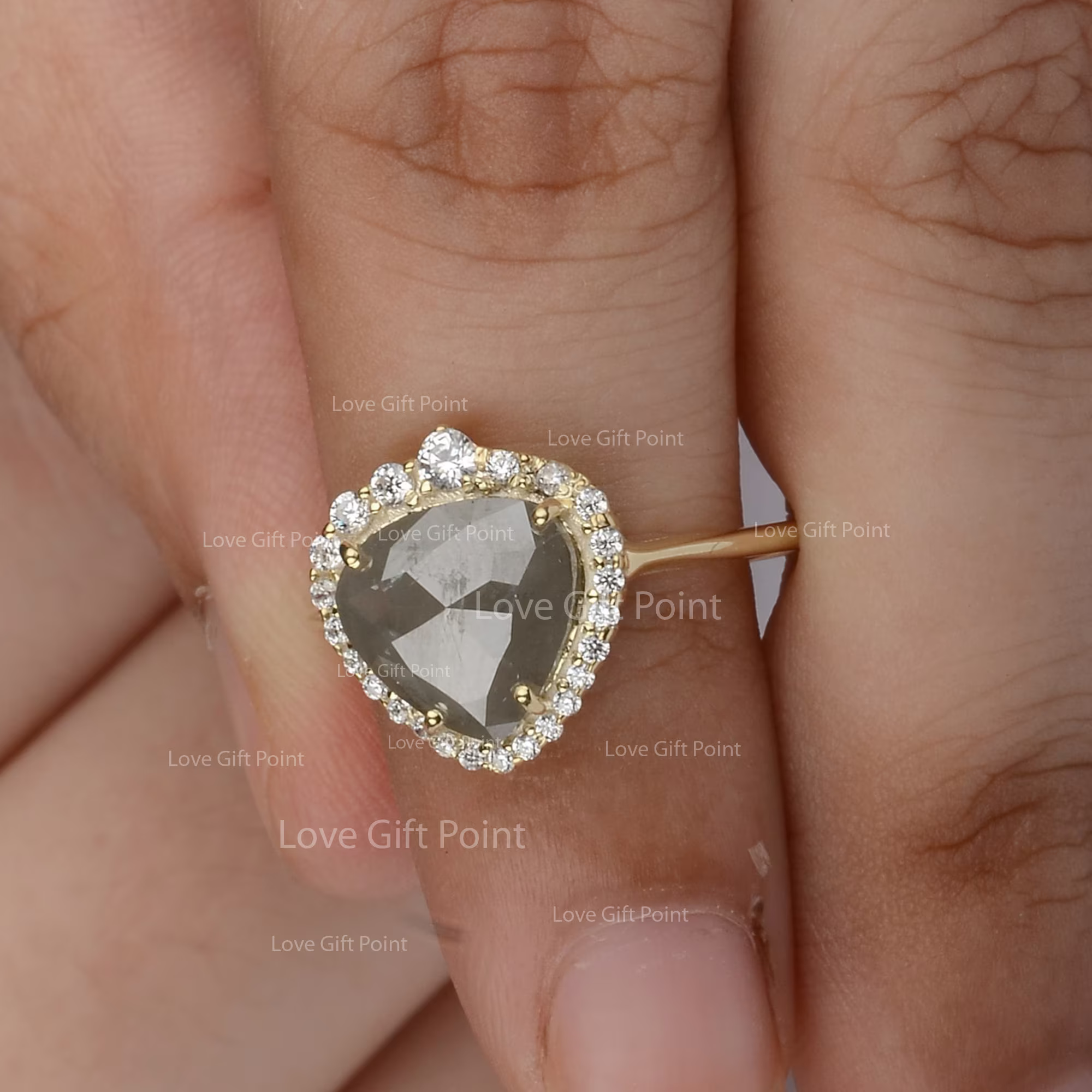 Genuine 2.75 Ct. Salt & Pepper Diamond Cocktail Ring Solid 14K Yellow Gold Gray Engagement Unique Bridal Jewelry