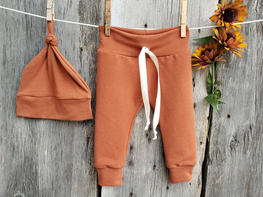 Organic Cotton Bamboo Baby Joggers, Fally Clothes, Rust Leggings, Winter Organic Outfits
