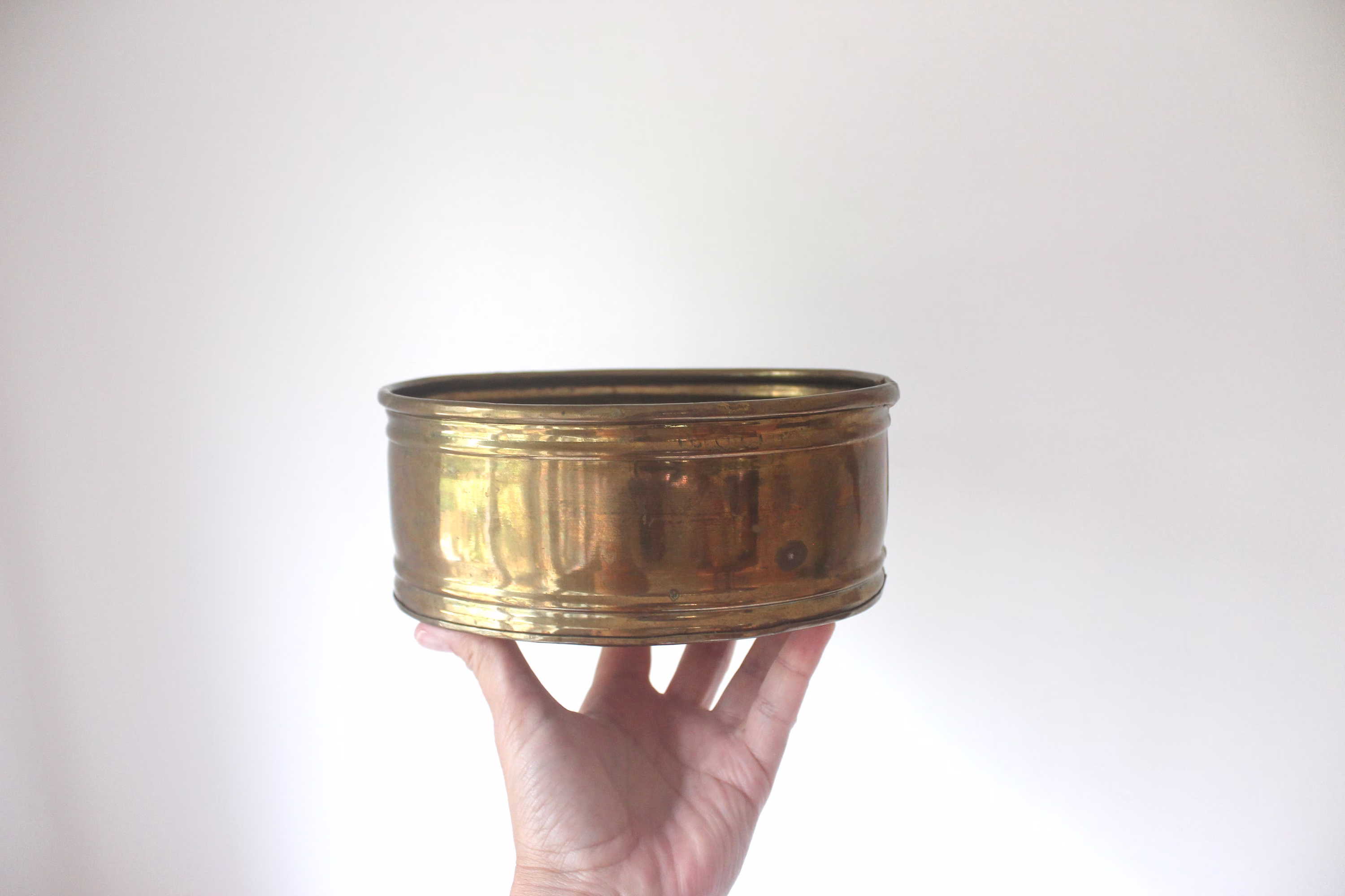 Vintage Brass Planter, Oval Planter Dish, Patina, Jungalow Style Indoor Plant Holder, Shelf Styling