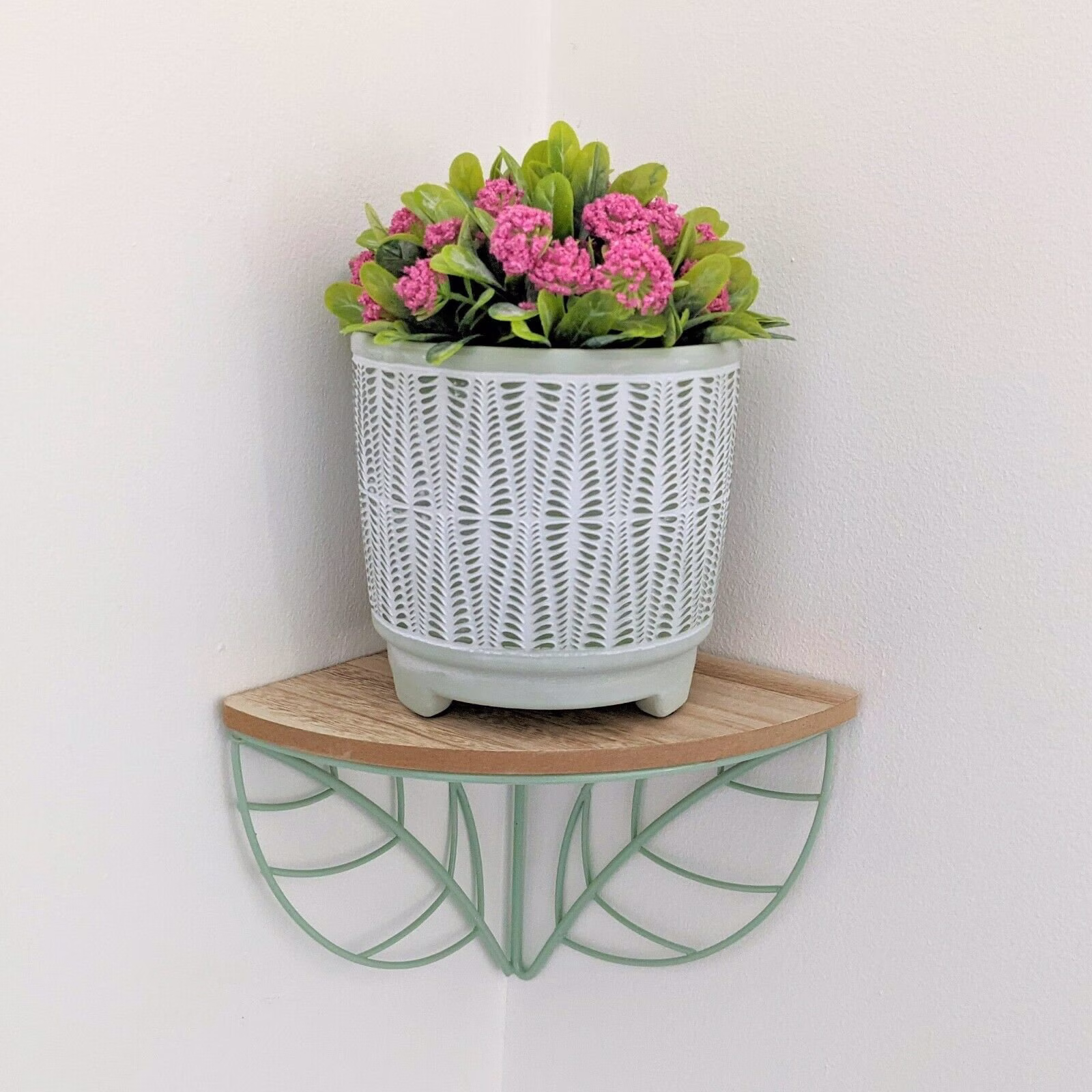 14cm Diamond Leaves Ceramic Indoor Plant Pot Holder Herb Cover Planter On Feet