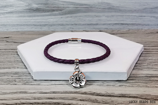 Hibiscus Bracelet Leather For Woman Flower Symbol Purple Gift Women Rlb4-30-11