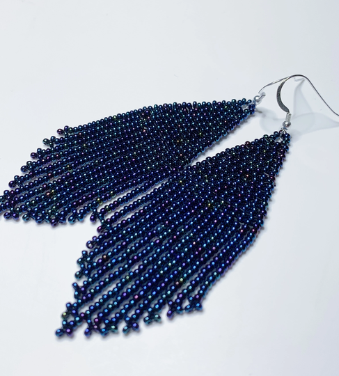 Midnight Blue Iris Seed Bead Earrings