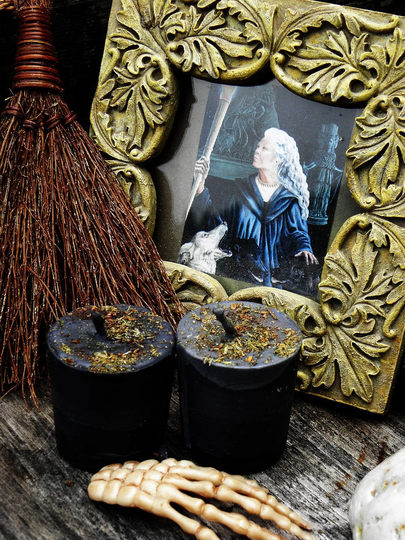 Hekate Goddess Of The Mysteries Ritual Candles - 2 Loaded Herbal Soy Votives