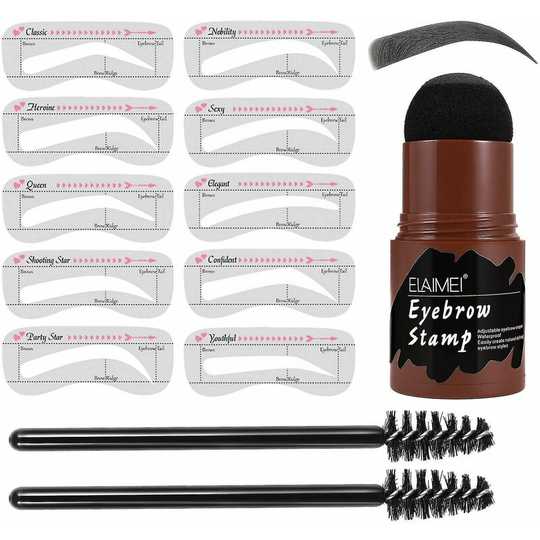 Benobbykids - Eyebrow Stamp With 10 Recnble Eyebrow Stencils 2 Eyebrow Pen Brushes Eyebrow Stencil,elaimei Eyebrow Shaping Powder