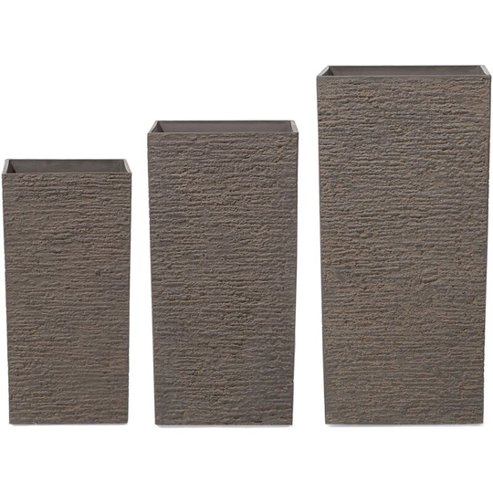 Beliani - Set of 3 Flower Planters Tall Stone Gardening Pots Indoor Outdoor Brown Gaza - Brown