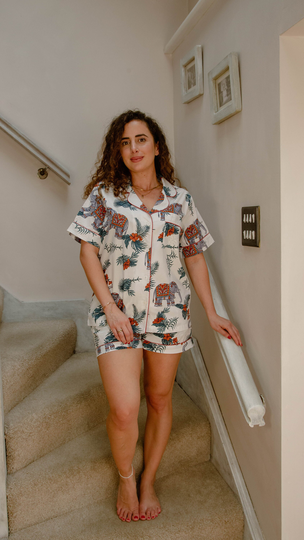 Organic Cotton Shorts Set, Block Print Elephant Pyjamas, 100% Pyjamas Uk, Ladies/Womans Uk, Gifts For Her