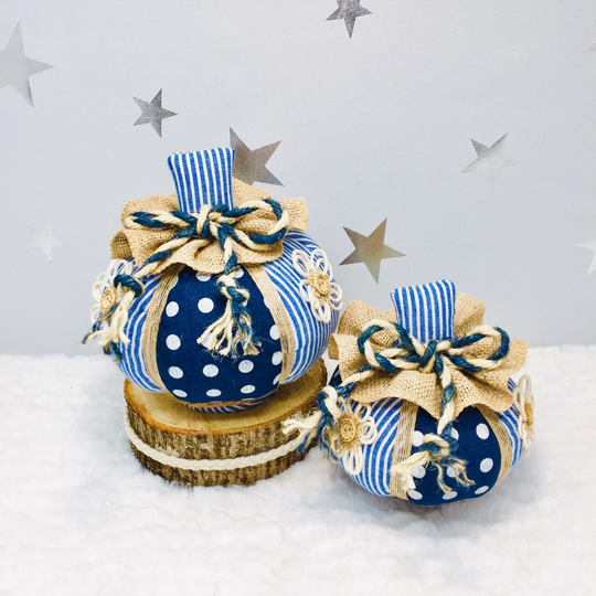 Denim Pumpkins, Cloth Pumpkin Centerpiece, Nautical All Season Shelf Sitter, Party Decor