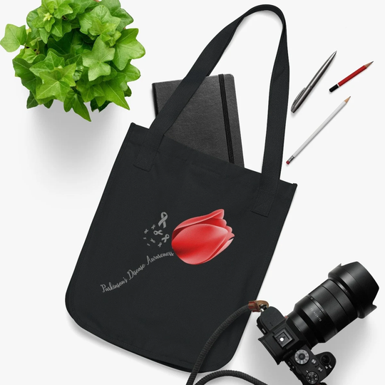 Parkinson's Awareness Organic Canvas Tote Bag, Parkinson Ribbon, Gift, Family Support, Warrior