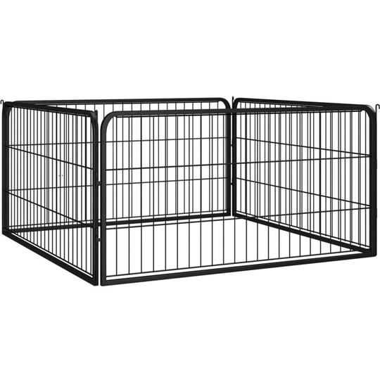 Dog Playpen 4 Panels Black 100x50 cm Powder-coated Steel Vidaxl Black