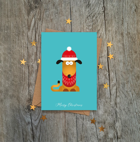 Cute Christmas Dog Card | Merry Xmas Holidays Luxury Seasons Greetings Santa Snowman Reindeer Penguin