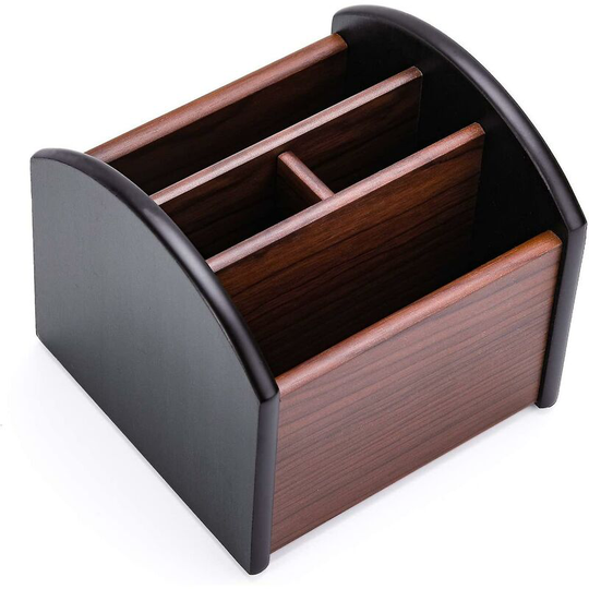 Sun Flowergb - Remote Control Holder Remote Caddy Organizer Wood Desk Organizers with 4 Compartments, Table Remote Control Organizer