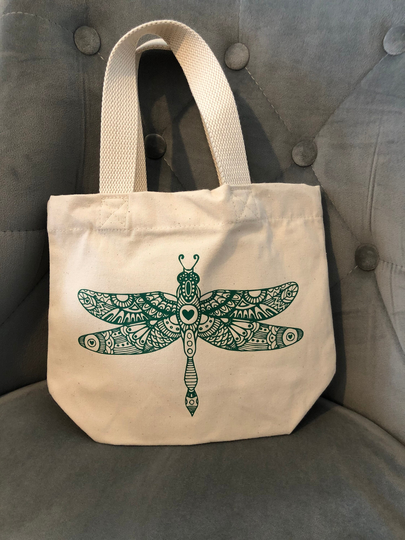 Dragonfly Tote Bag Organic Cotton Mini Gift Reusable Eco Friendly Shopping Handbag