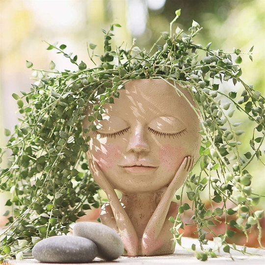 Face Flower Pot With Drainage, Girl Head in Resin For Plants, Nordic Pot, Day Dreaming Head, Planter