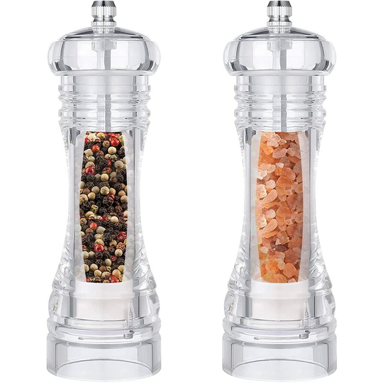 Salt and Pepper Grinder, Set of 2 Adjustable Ceramic Grinder, Transparent Acryl Salt and Pepper Shakers for Kitchen Restaurant Picnic