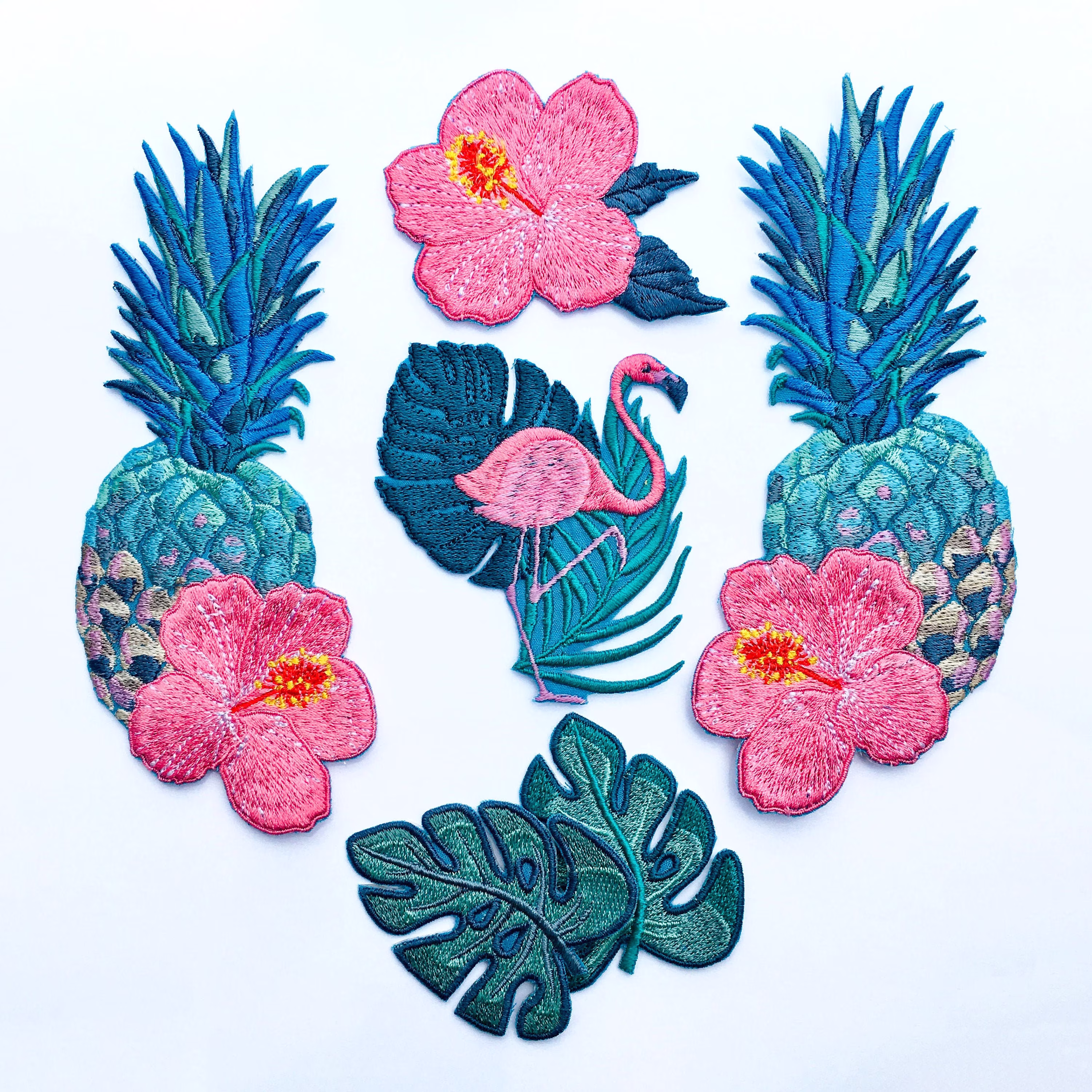 Pineapple, Flamingo, Hibiscus & Tropical Leaf Patches