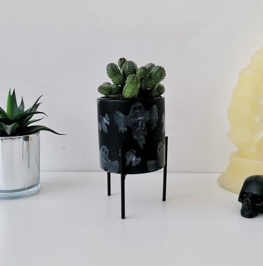 Ghost Indoor Planter, Matt Black Ceramic, Plant Stand, Gothic Succulent, Goth Cactus Stands, Weird Wonderful Ceramics, Gift