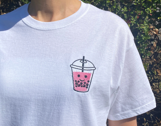 Bubble Tea Embroidered Tshirt, Boba Tee, Gift, Spring, Summer Clothing, Gift Idea, Cotton, Aesthetic Matcha, Tapioca Pearls