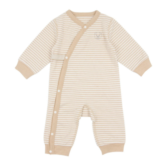 Organic Cotton Un-Dyed Baby Striped Beige Footless Romper Bodysuit Unisex Boys & Girls