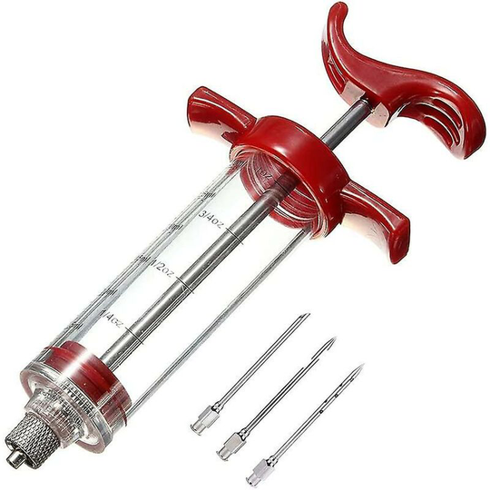 Meat Injector Kitchen Seasoning Injector Meat Needle Plastic Marinade Turkey Sauce Injector For Bbq Cooking Grill 4pcs (red)
