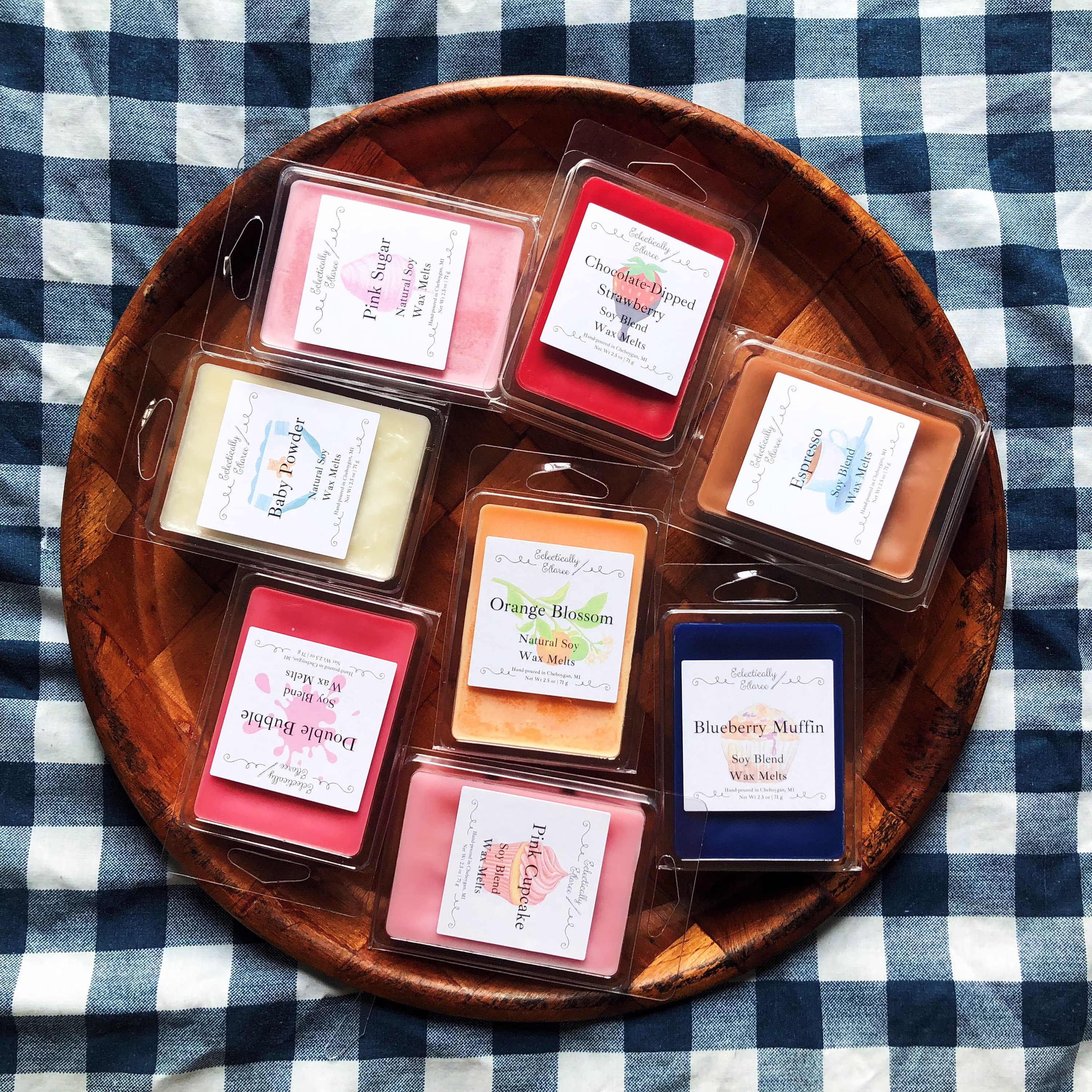 Soy Wax Melts Unique Fragrances Bubble Gum, Baby Powder, Choc. Strawberry, Espresso, Cupcake, Blueberry Muffin + More Clamshell