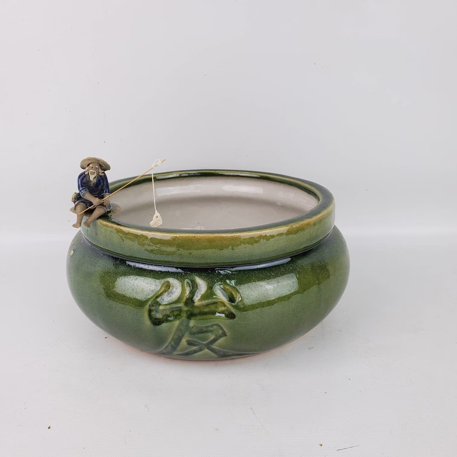 Fisherman Round Green Planter For Indoor Plant Dish Garden, Fairy Pottery Succulent & Large Foliage Diy