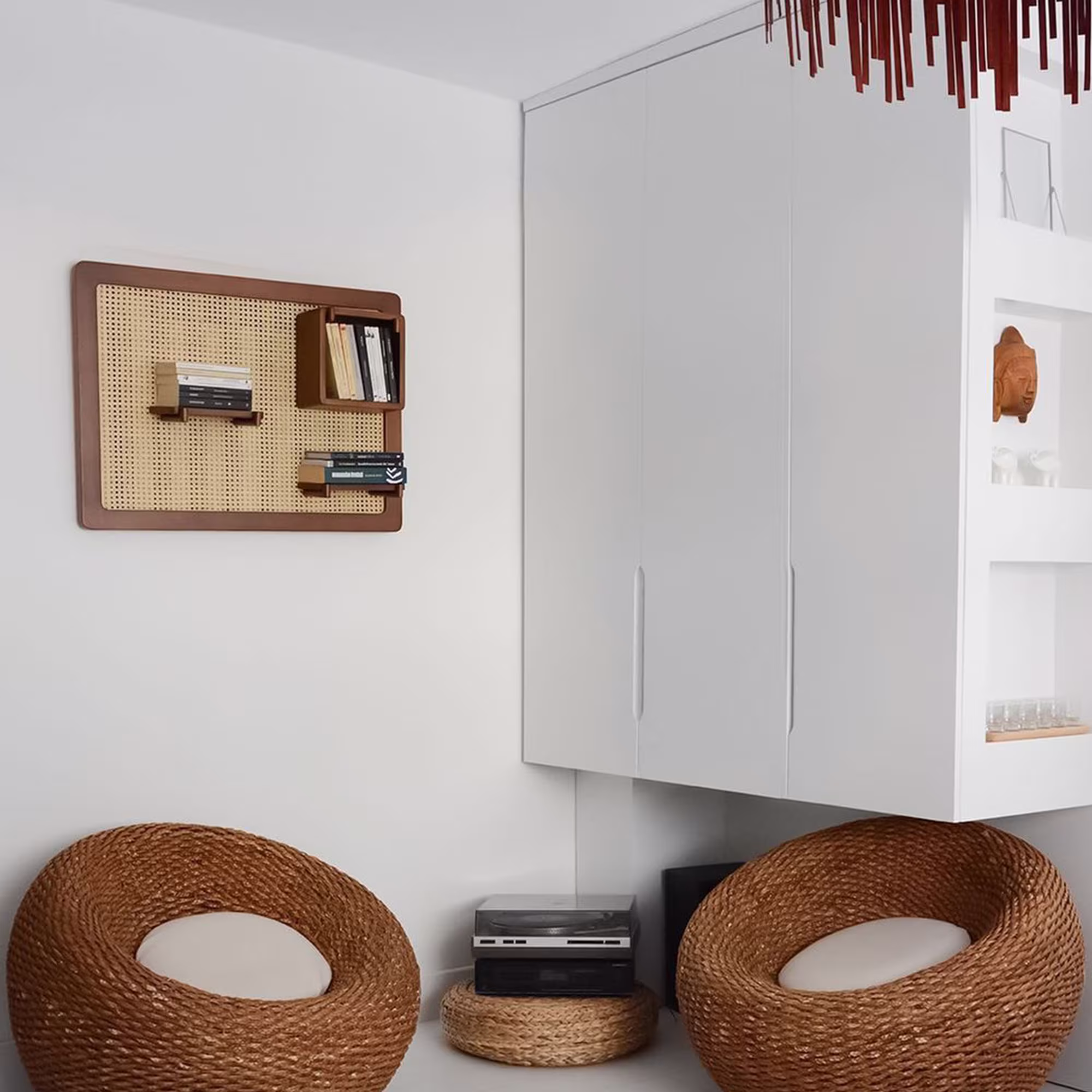 Rustic Wall Decor Over The Bed, Entryway Organizer, Rattan Decor, Shelf, Floating Wood Items