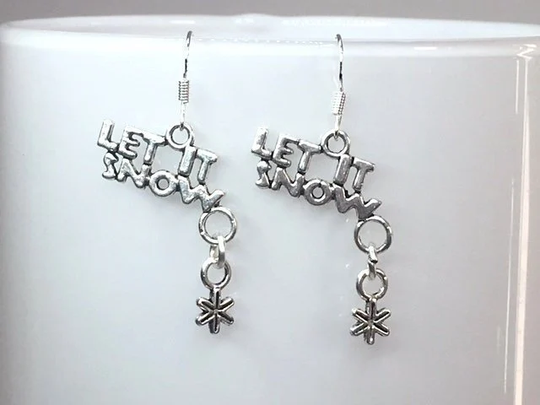 Christmas Earrings Let It Snow Snowflake Cute Kawaii Seasonal Holiday Earrings Cool Quirky Gift For Her Silver Plated