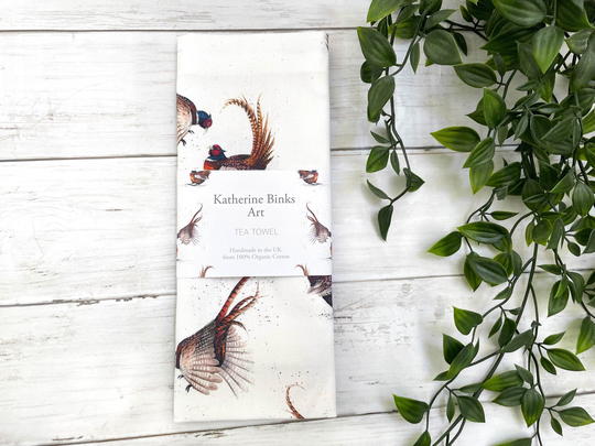 Fighting Pheasant Tea Towel 100% Organic Cotton