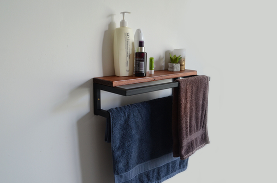 Wall Mount Towel Holder Rack Bathroom Storage Industrial Wooden Tower Rail Metal Farmhouse Bathroom Wall Decor Custom Organizer