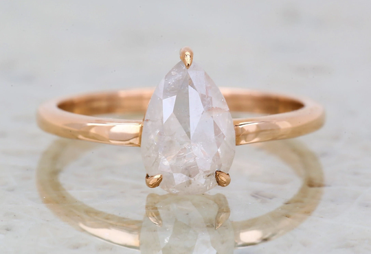 1.44 Carat Pear Diamond Ring, Unique Engagement Salt & Pepper 14K Solid Gold Ring