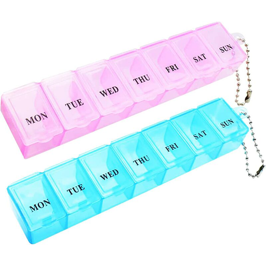 Perle Rare - 2 Piece Pill Organizer, Portable 7 Day Travel Tablet Pill Box with Compartments for Medicines, Supplements, Vitamins and Cod Liver Oil