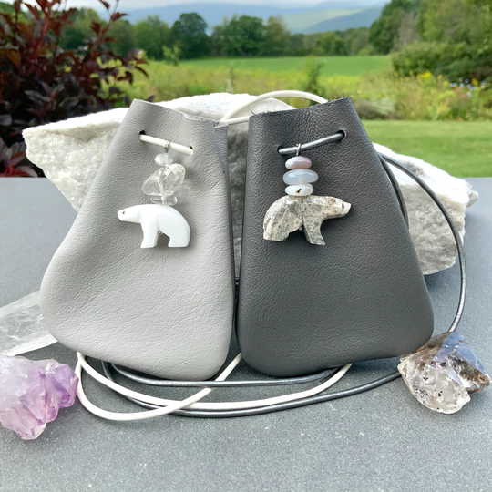 Polar Bear Crystal Bag Leather Medicine Pouch Amulet Shaman Ceremony Altar Decor Totem Animal Meditation Metaphysical New Baby Gift